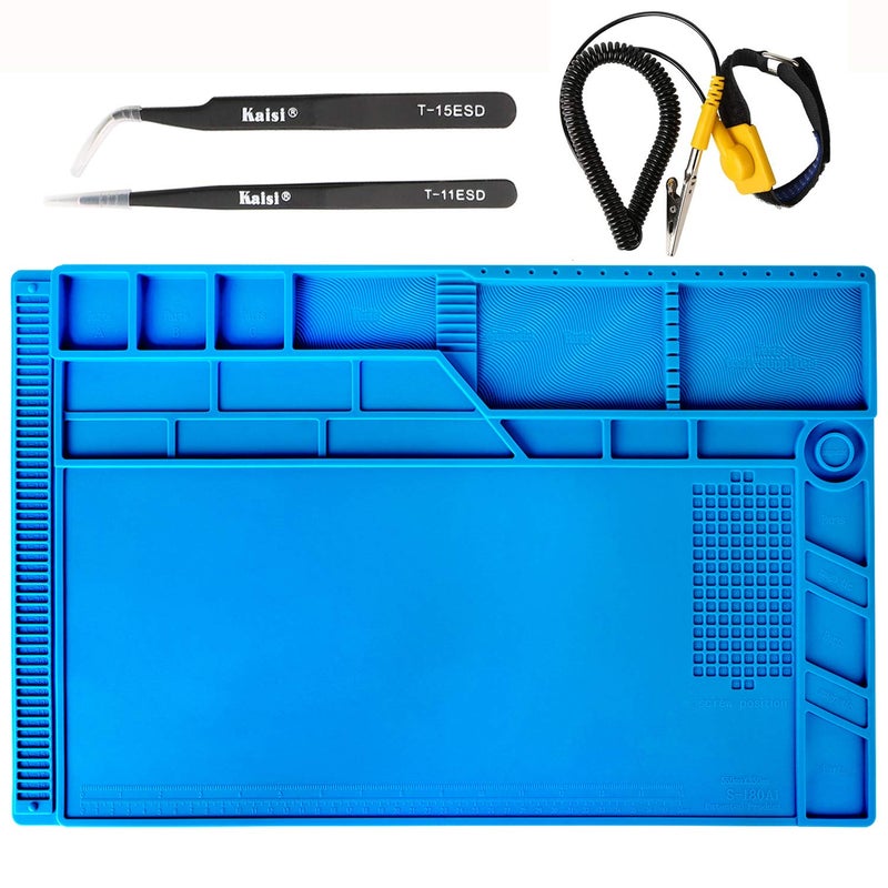 Kaisi S-180 Large Silicone Soldering Mat Magnetic Repair Work Mat, Heat Resistant Insulation Large Platform Station Pad for Soldering, Electronics, Computer Repair, Size 21.6 x 13.8 inch - Image 1